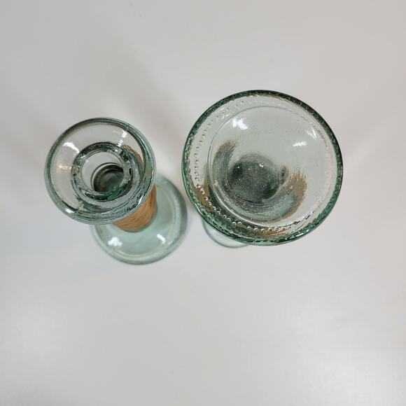 Vintage Glass Wrapped Twine Candlestick Holders Rustic Primitive Home Decor - Picture 9 of 12